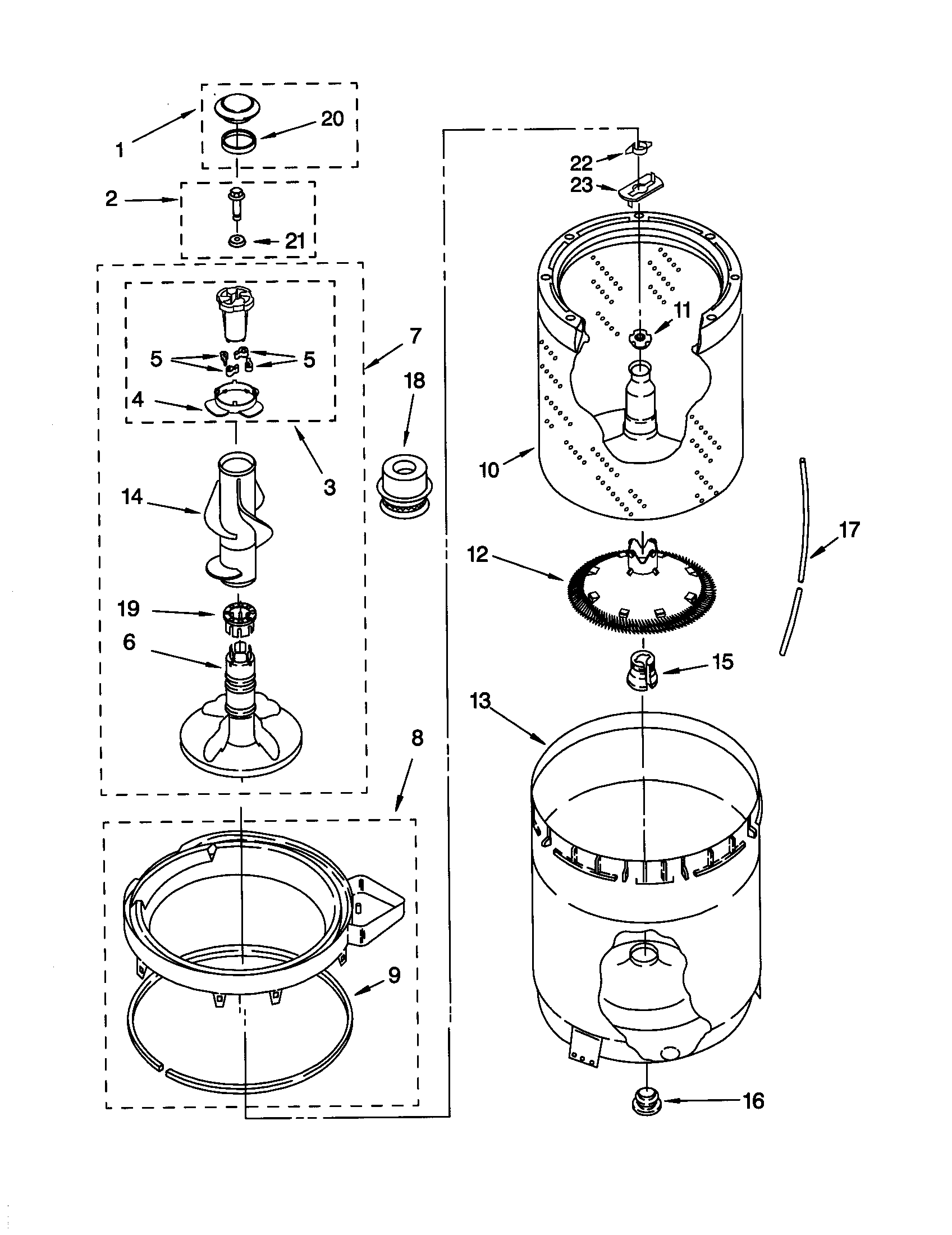 AGITATOR, BASKET AND TUB
