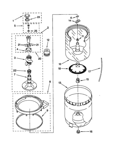 Agitator, basket and tub