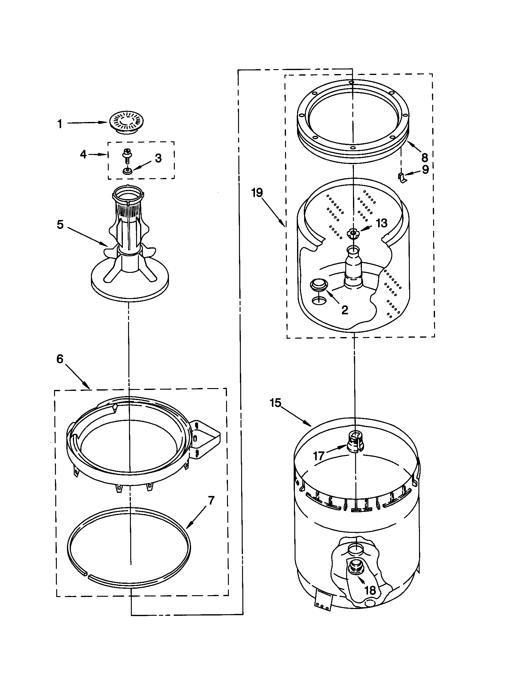 AGITATOR, BASKET AND TUB