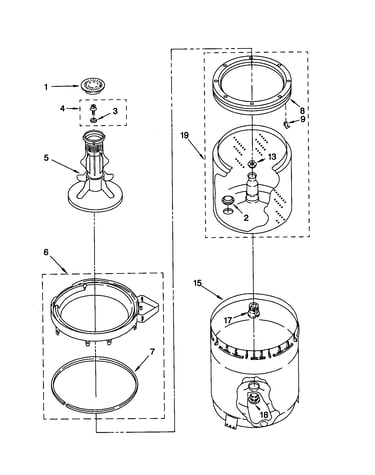Agitator, basket and tub