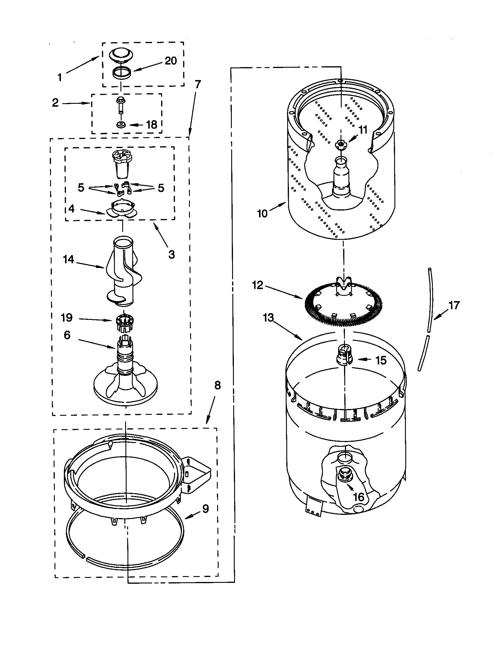 Agitator,basket, and tub