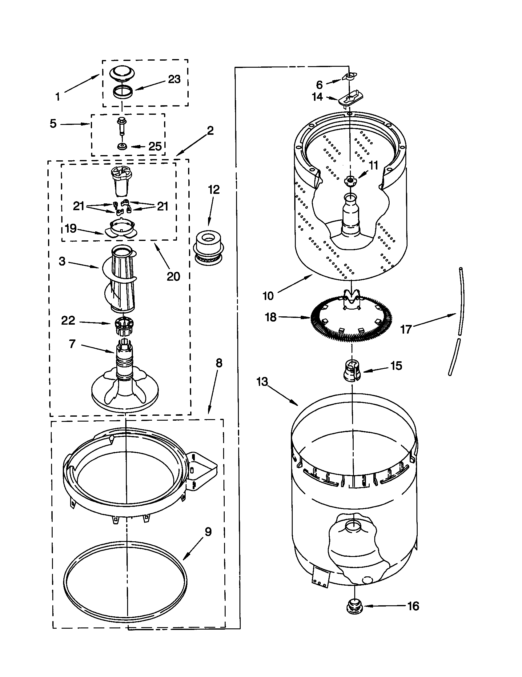 AGITATOR, BASKET AND TUB