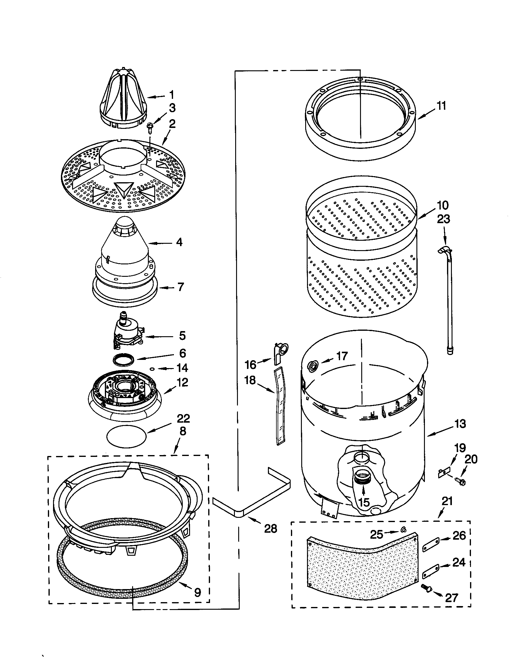 WASHPLATE, BASKET AND TUB