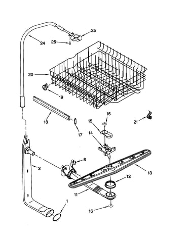 Upper dishrack and water feed