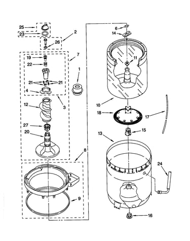 Agitator, basket, and tub