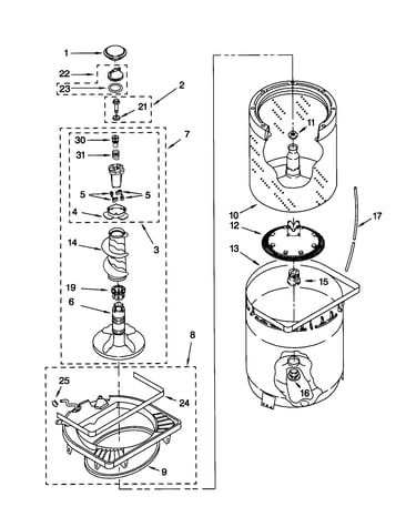 Agitator, basket, and tub