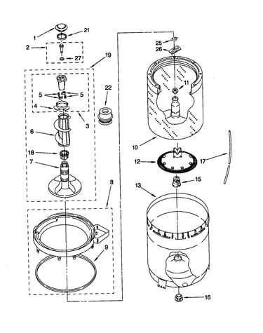 Agitator, basket and tub