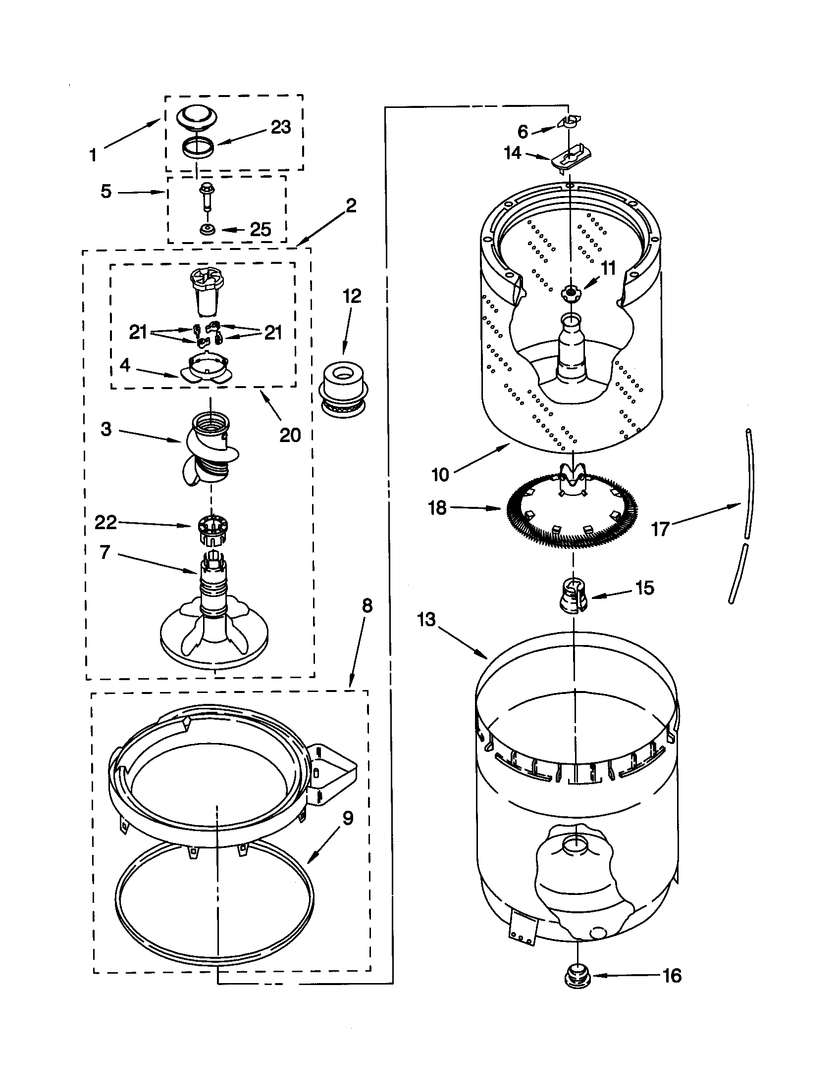 AGITATOR, BASKET AND TUB