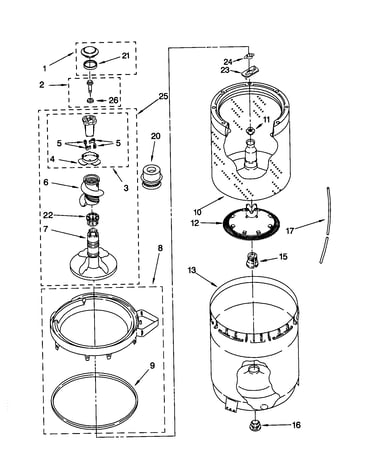 Agitator, basket and tub