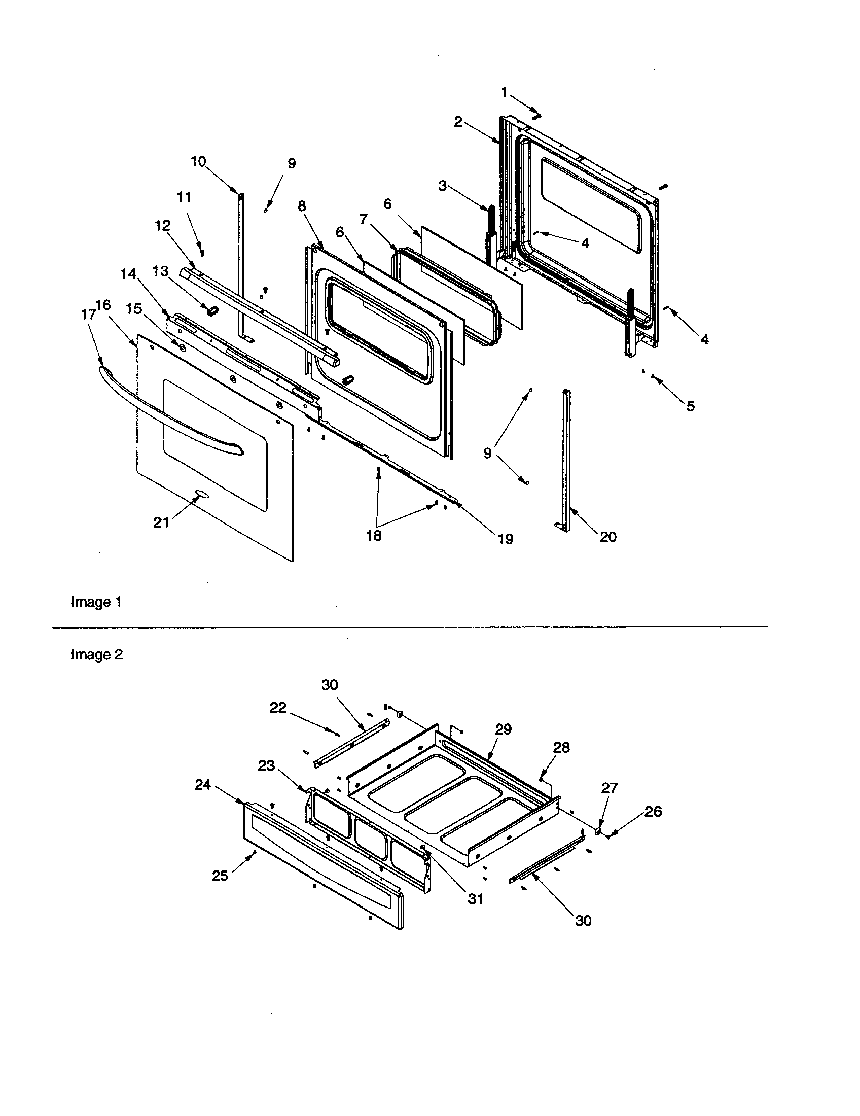 OVEN DOOR AND STORAGE DRAWER