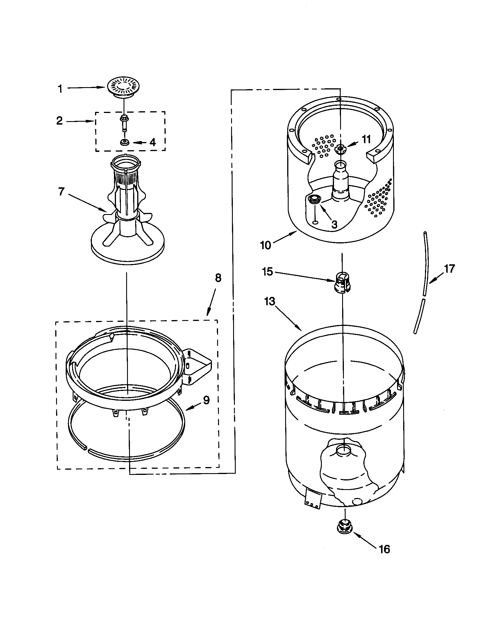 AGITATOR, BASKET AND TUB