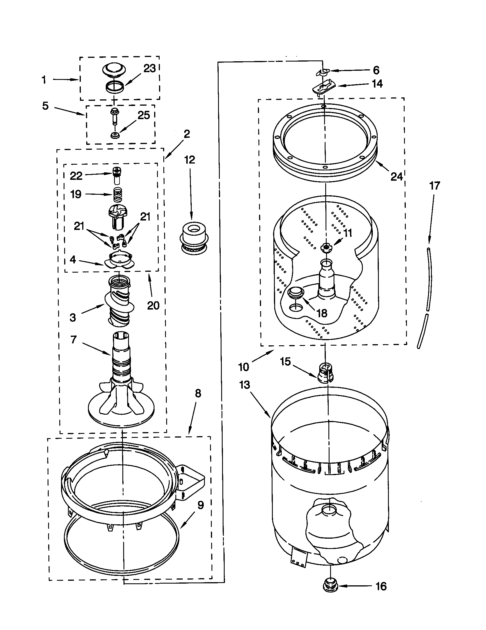 AGITATOR, BASKET AND TUB