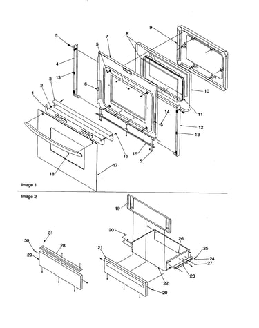Oven door and storage drawer
