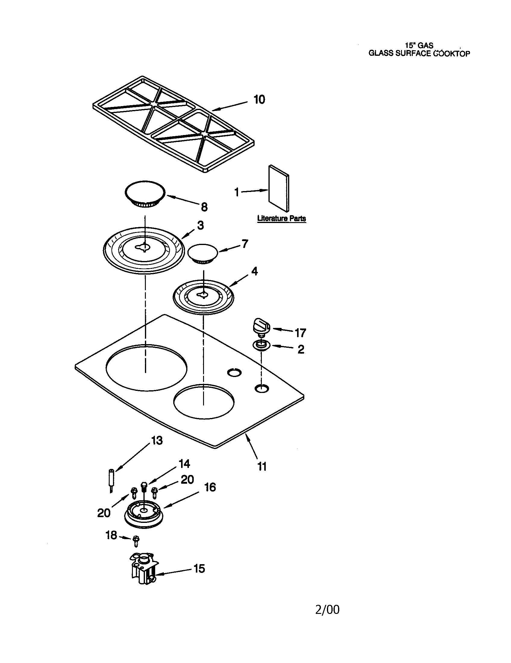 Cooktop, burner and grate