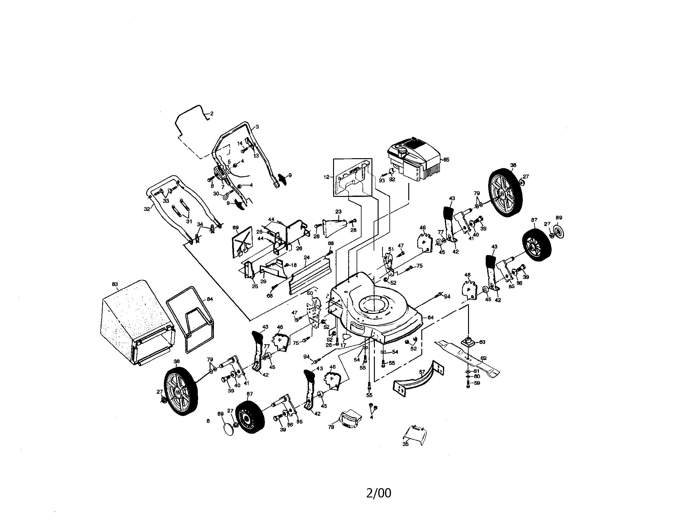Power propelled rotary lawn mower