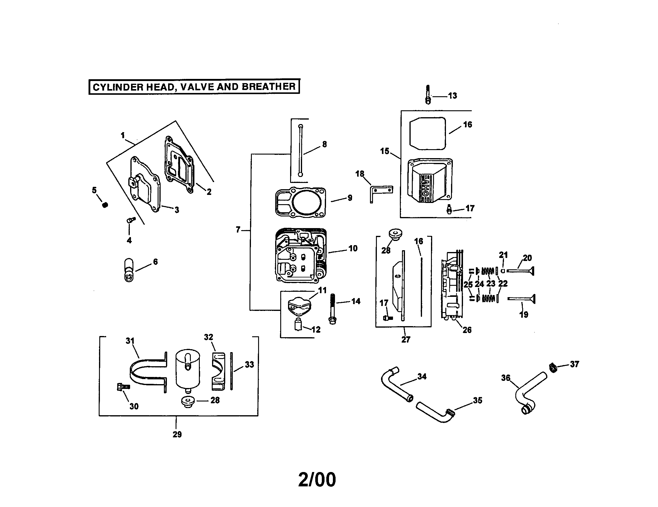Cylinder head, valve and breather
