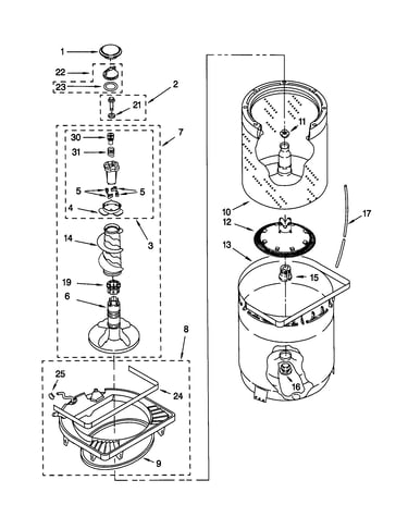 Agitator, basket and tub