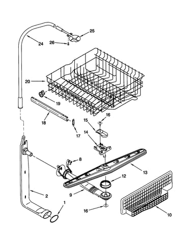 Upper dishrack and water feed