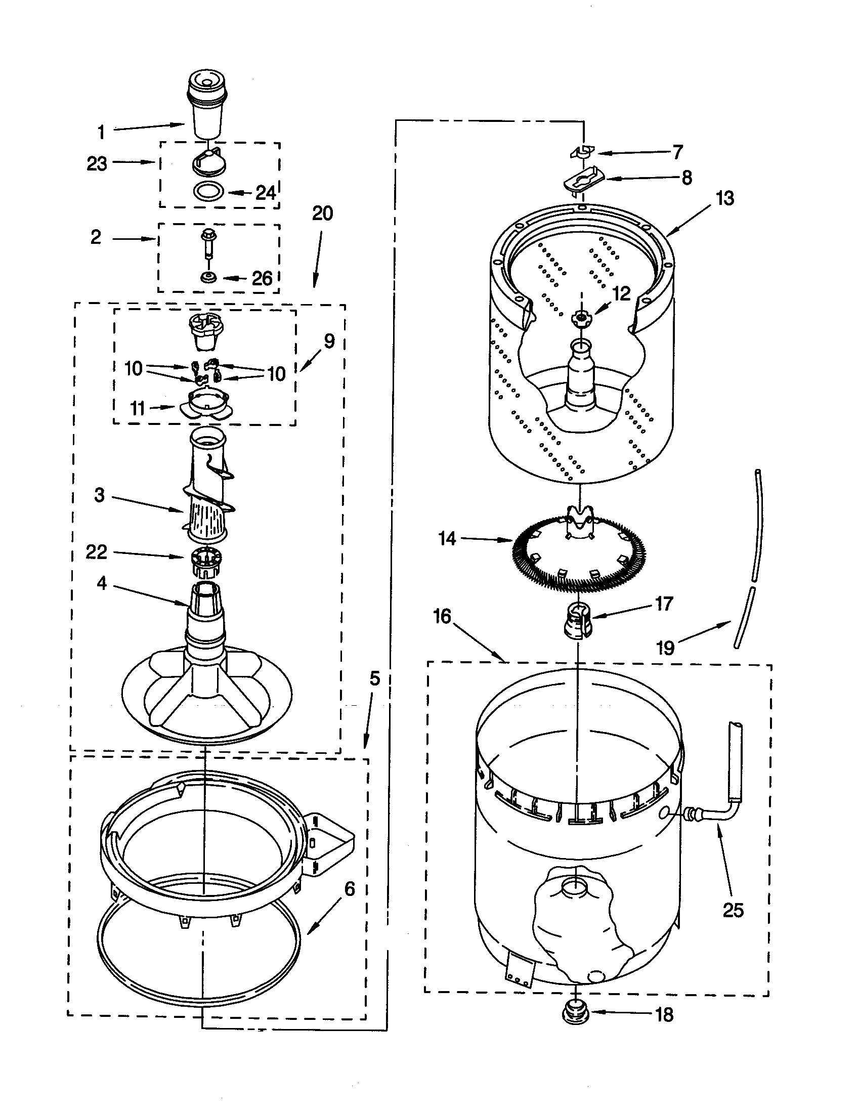 AGITATOR, BASKET AND TUB