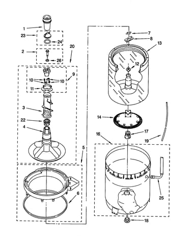 Agitator, basket and tub