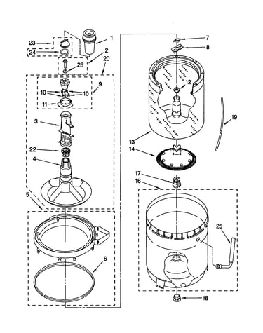 Agitator, basket and tub