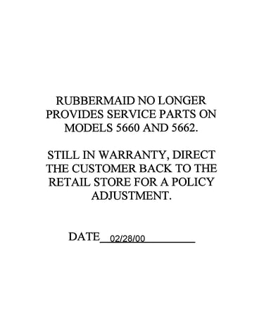 No parts available 02/28/00