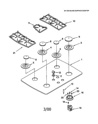 Cooktop, burner and grate