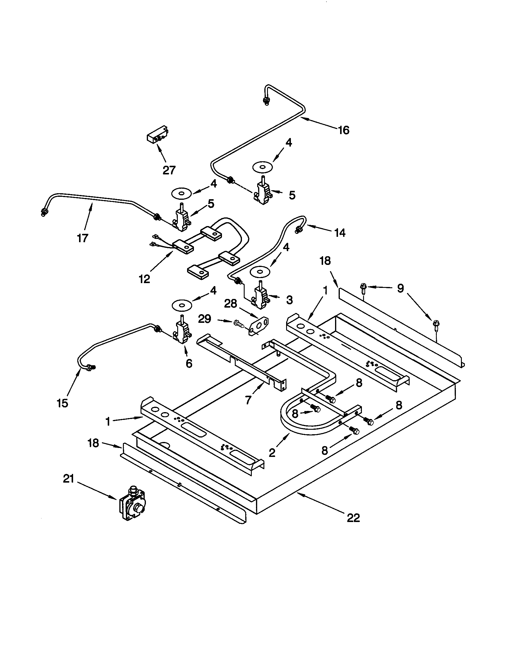 Burner box/gas valves/switches