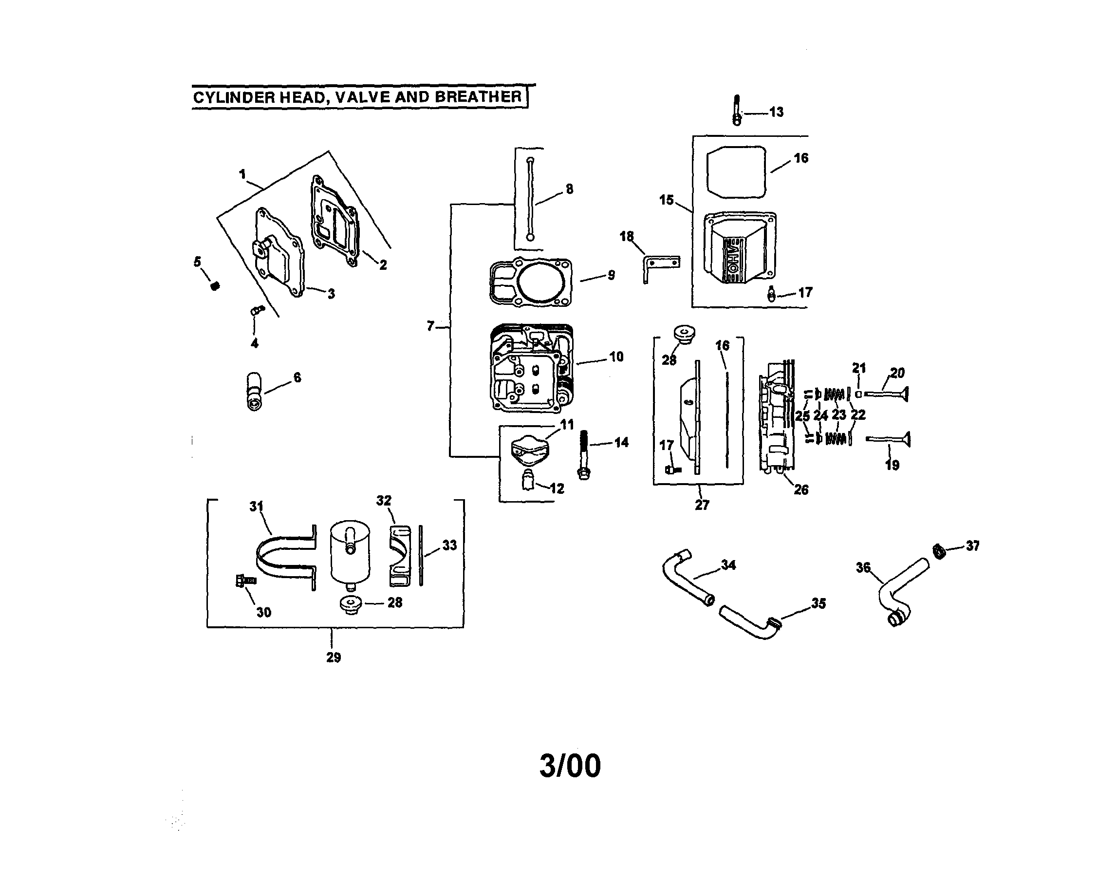 Cylinder head, valve and breather