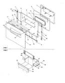Oven door and storage drawer