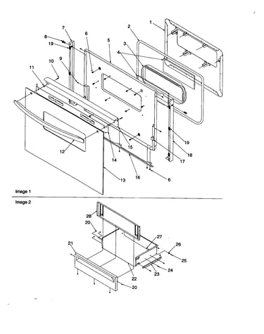 Oven door and storage drawer