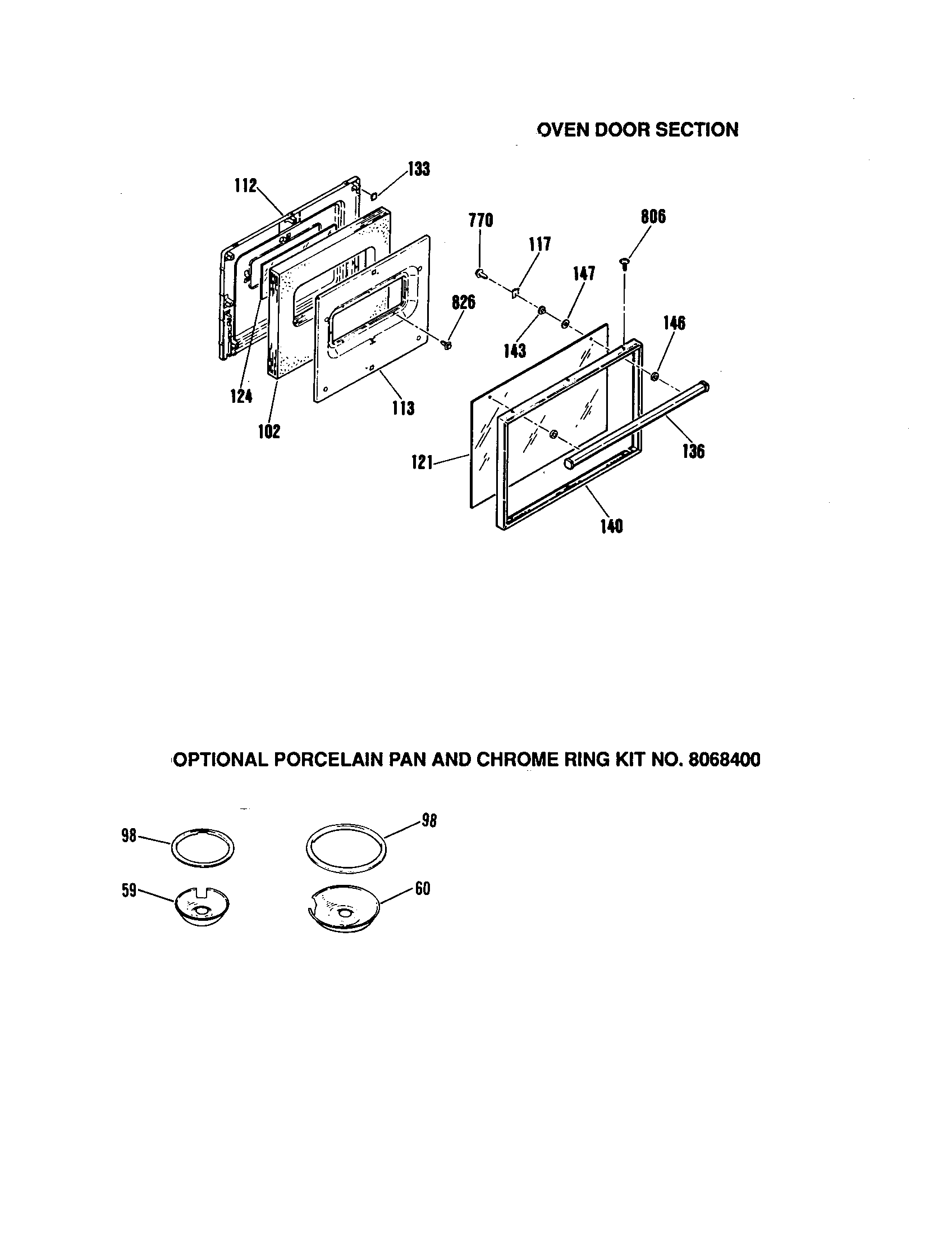 Oven door/porcelain pan-chrome kit