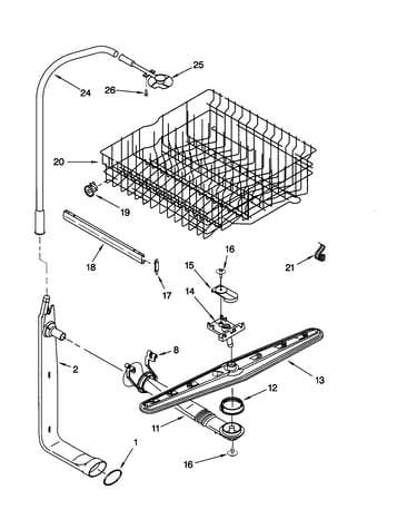 Upper dishrack and water feed