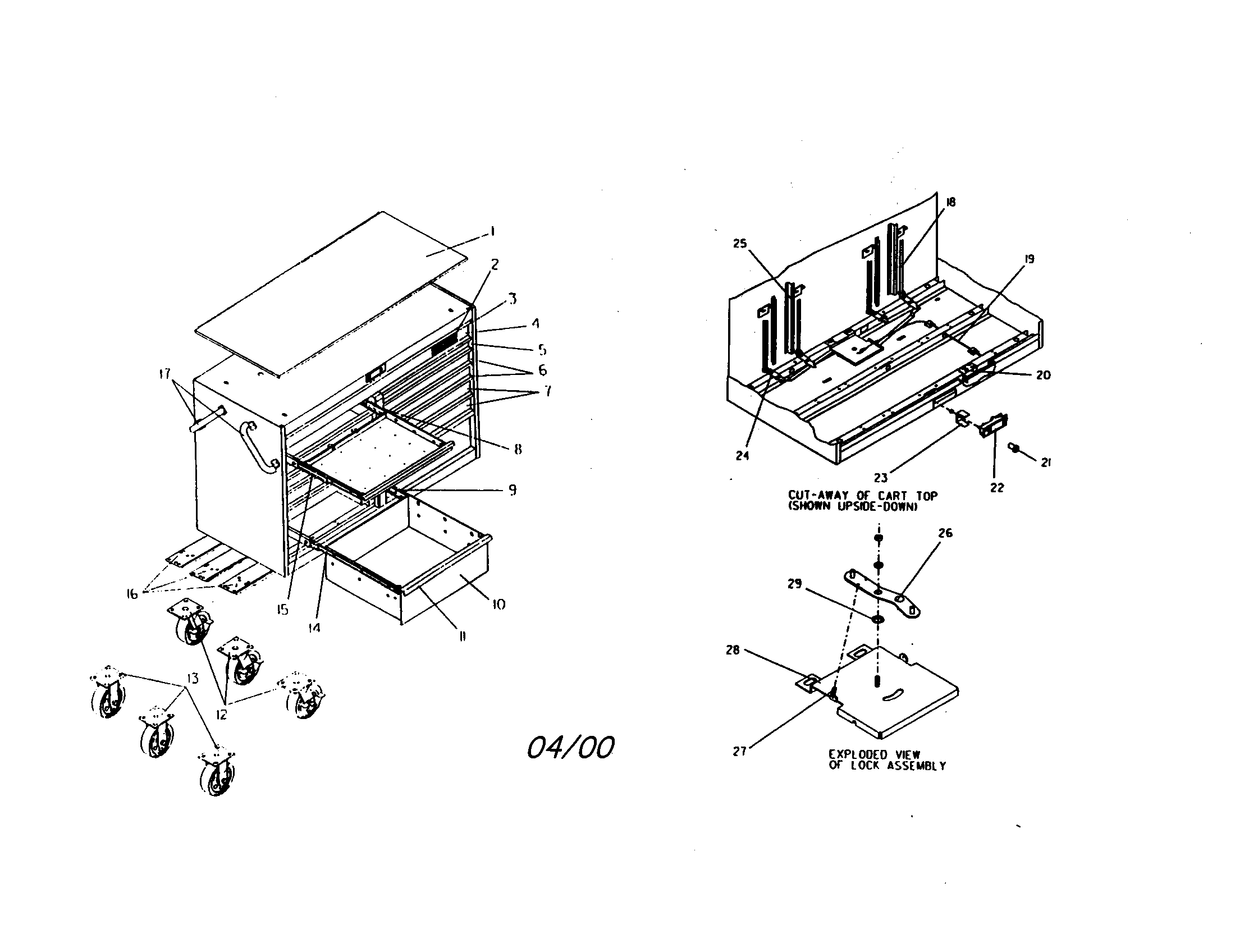 56" 13 drawer mobile tool cart