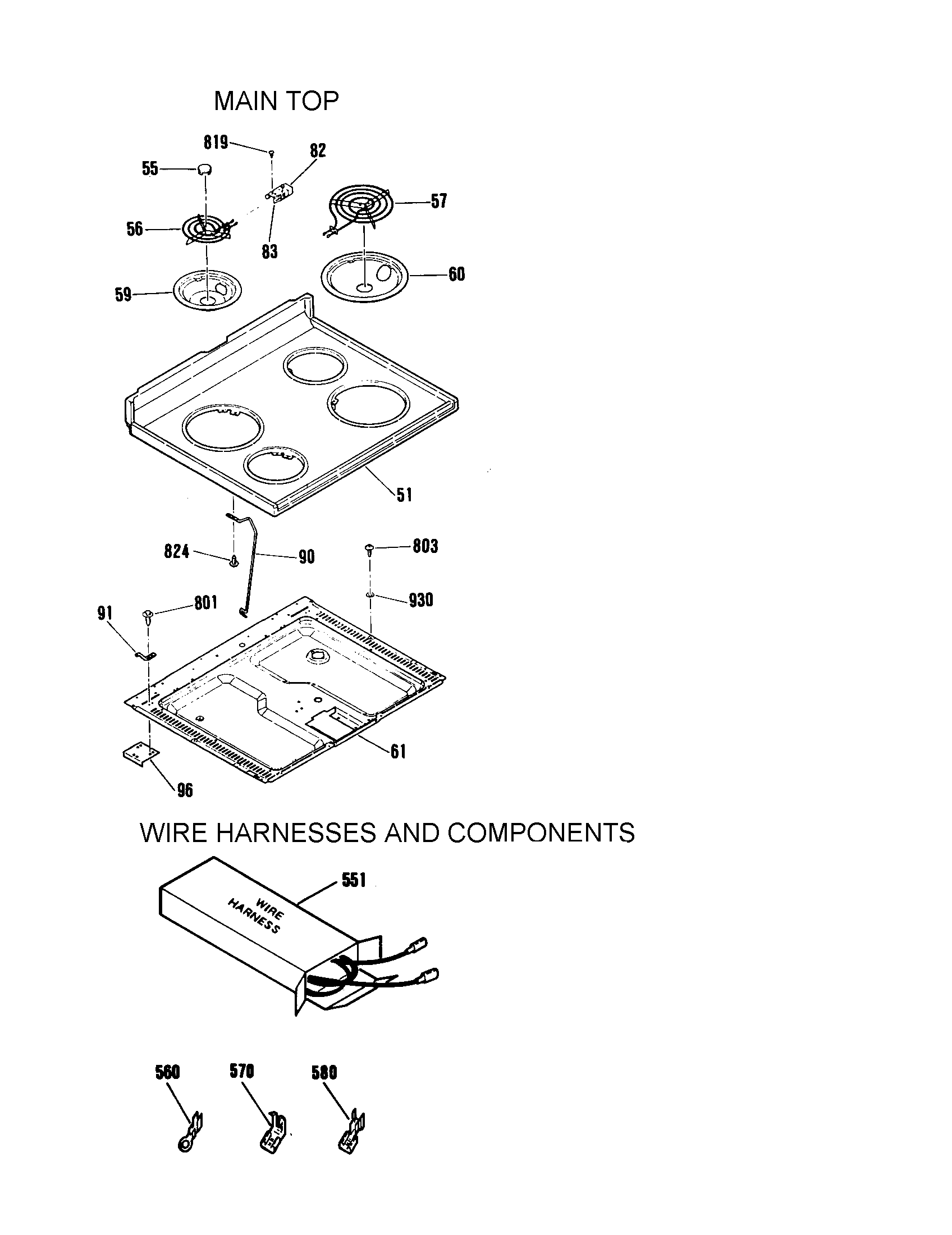 Maintop/wire harnesses/components