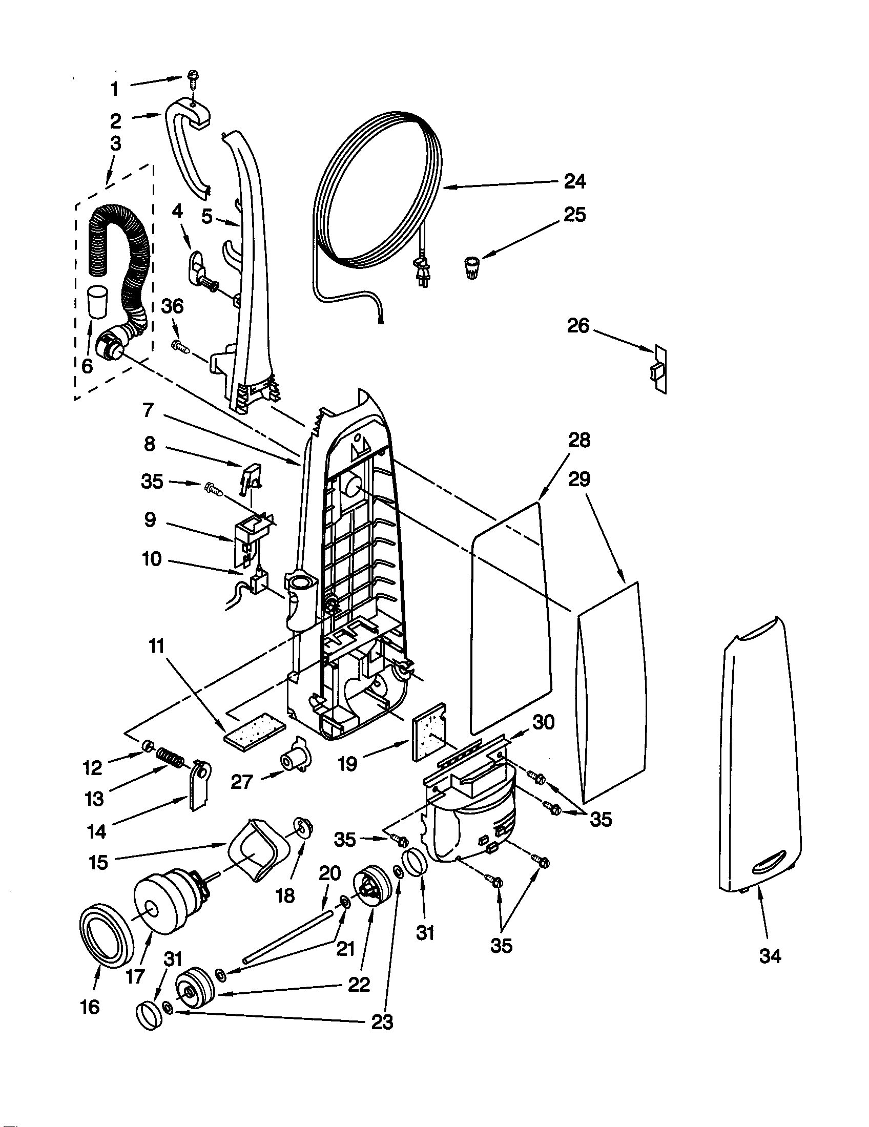 Dust compartment and motor