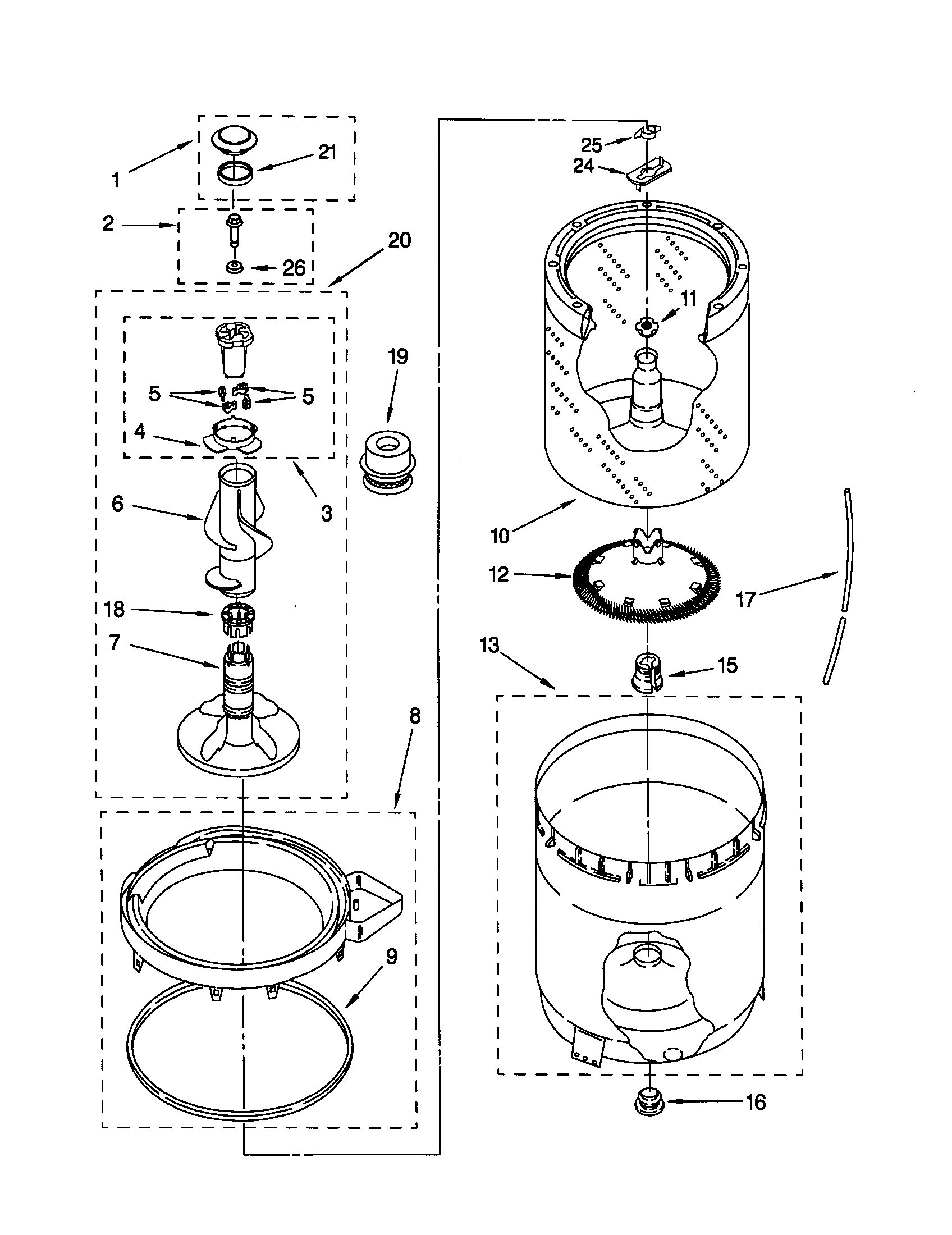Agitator/basket/tub