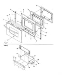 Oven door and storage drawer