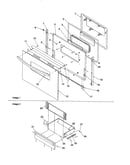 Oven door and storage drawer