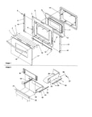 Oven door and storage drawer