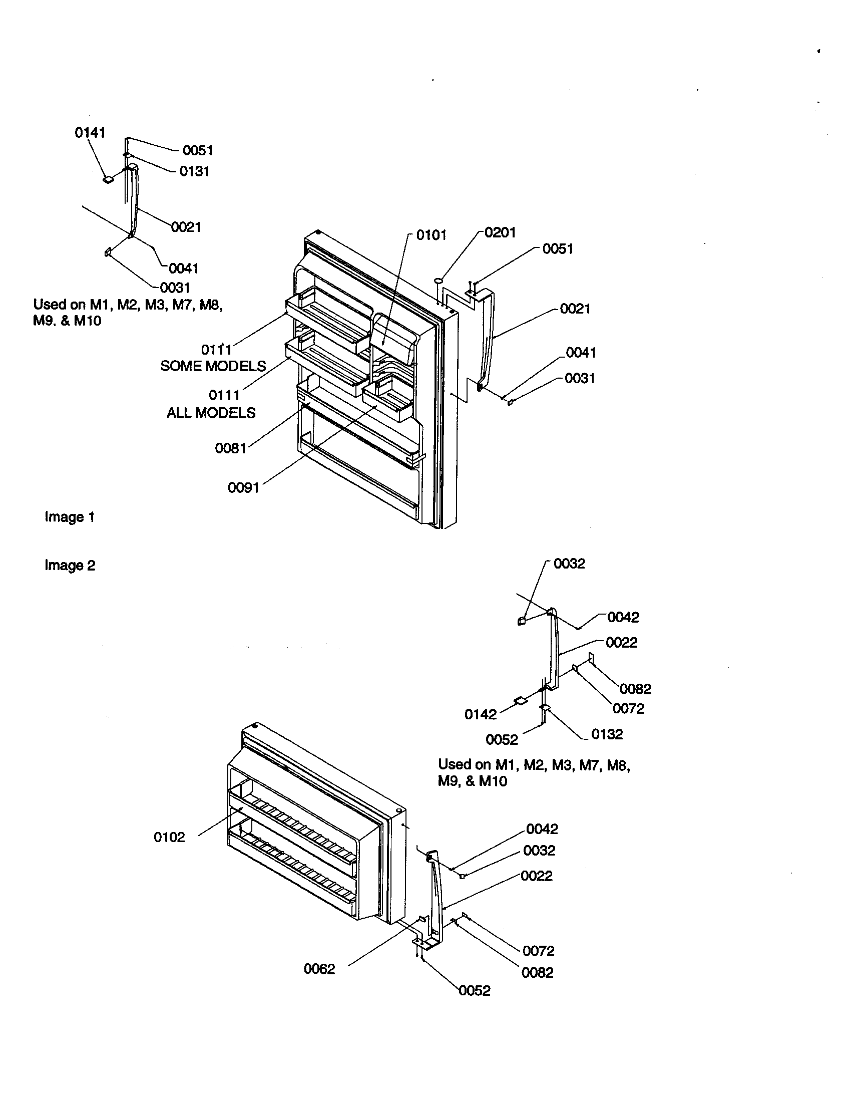 Door handles and door shelves