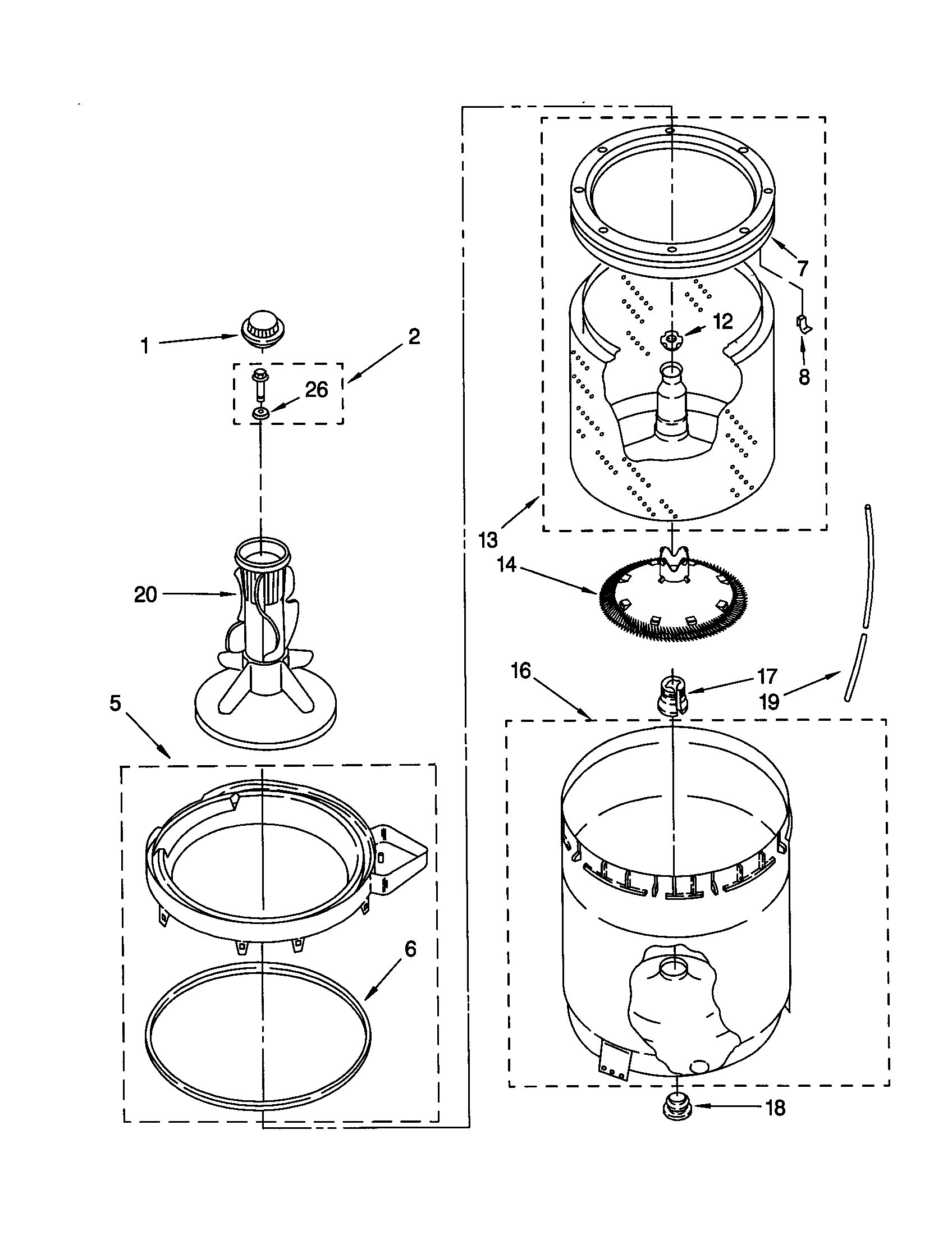 AGITATOR,BASKET AND TUB