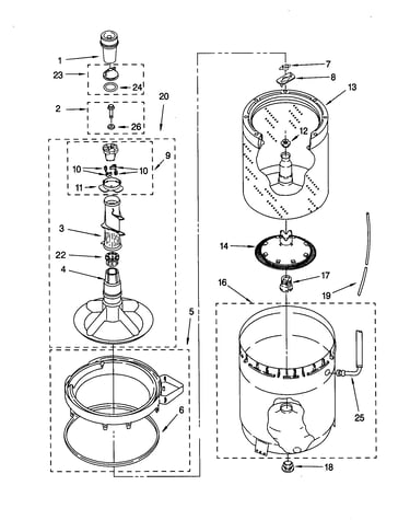 Agitator, basket and tub