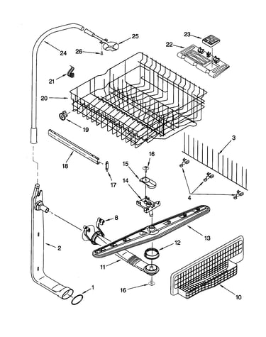 Upper dishrack and water feed