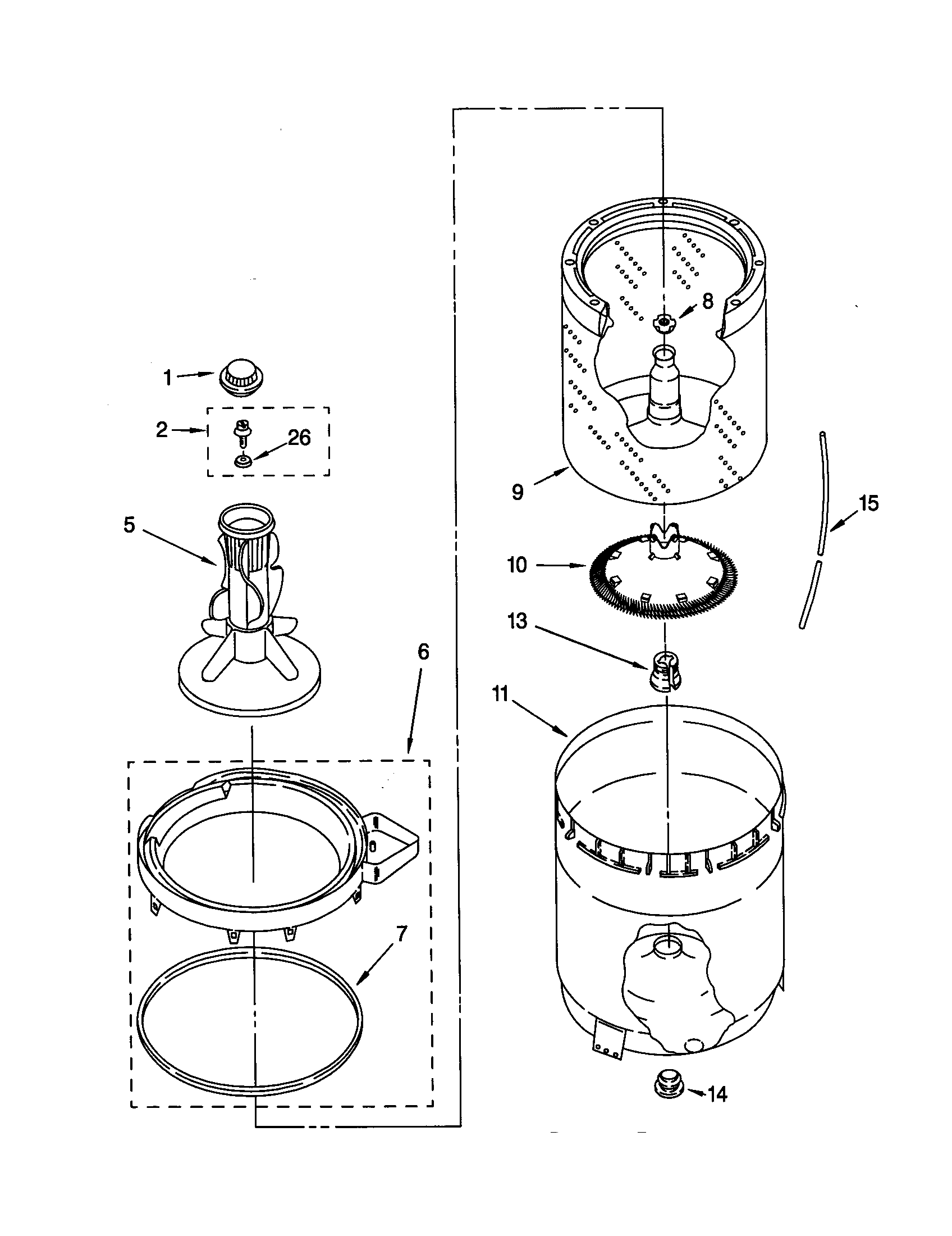 Agitator,basket and tub