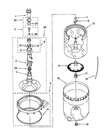 Agitator, basket and tub
