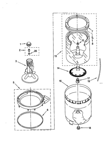 Agitator, basket and tub