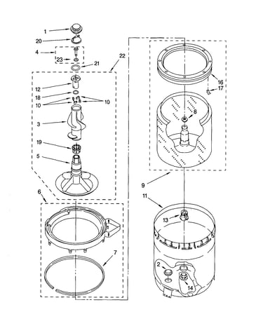 Agitator, basket and tub