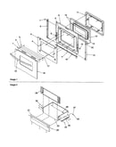 Oven door and storage drawer