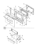 Oven door and storage drawer